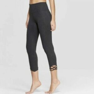 Joy Lab High Waist Crop Knotted Charcoal Gray Stretch Pull‎ On Leggings, Size M